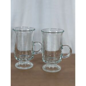 Anchor Hocking Irish Coffee Mugs Set of 2 Clear Tall Glass Coffee Latte Cocoa